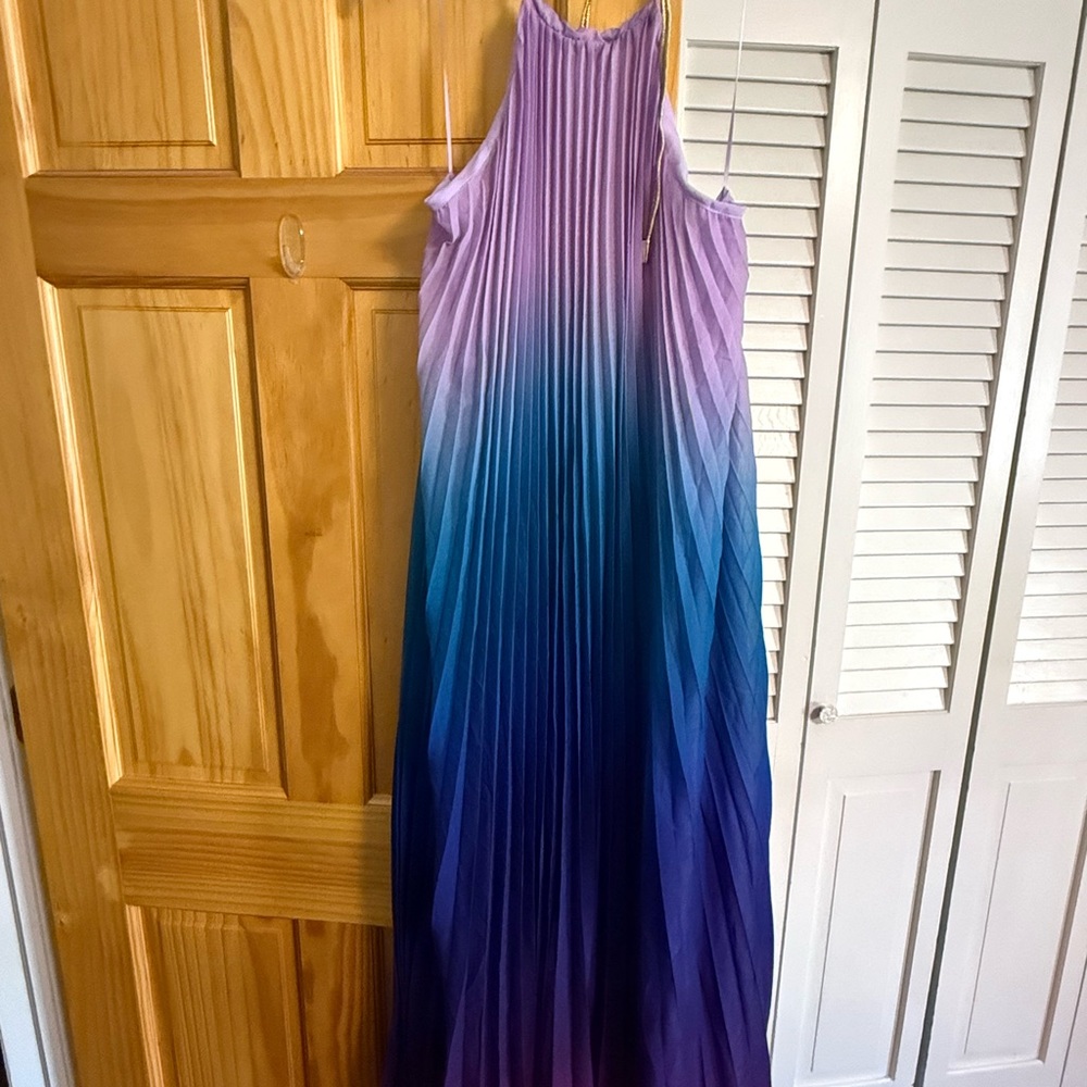 L'ATISTE Purple and Blue Pleated Dress